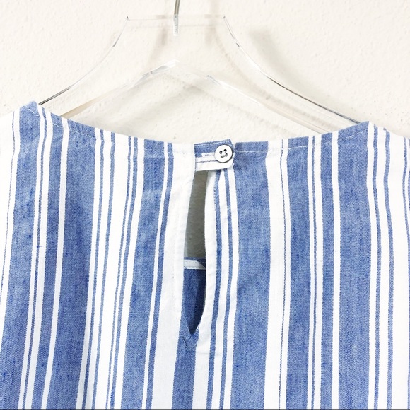 CAbi | Blue and White Stripe Linen Blend Wing Top - Picture 4 of 5